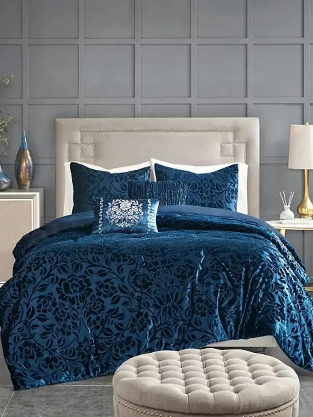 MADISON PARK Irene Velvet 5-Piece Full/Queen Comforter Set, NWT